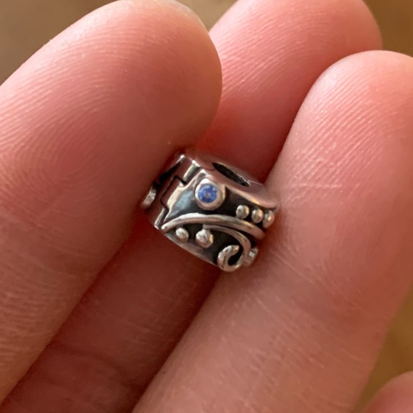 Retired HTF Pandora Blue Tendril Safety Clip Stopper w/ Blue CZ Charm Bead 925 - Picture 7 of 11